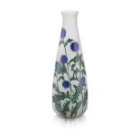 LEUNE, PARIS FROSTED AND ENAMELLED GLASS VASE, 1930S of tall tapering form painted with flowers,