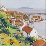 § LIN PATTULLO (SCOTTISH CONTEMPORARY) PITTENWEEM signed, oil on canvas 39.5cm x 39.5cm (15.5in x