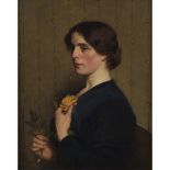 RICHARD WILLIAM WEST (BRITISH B.1887) PORTRAIT OF A LADY WITH A ROSE oil on canvas 75cm x 59.5cm (