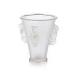 POST WAR LALIQUE 'SAINT-EMILION' CLEAR AND FROSTED GLASS VASE, DESIGNED 1942 of tapered form with