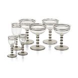 ART DECO SUITE OF CLEAR AND FROSTED GLASSES, CIRCA 1930 comprising FOUR CHAMPAGNE GLASSES, 11cm