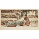 SIR LAWRENCE ALMA-TADEMA (1836-1912) THE GOLDFISH POOL engraving, signed in pencil lower left 18cm x