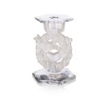 POST WAR LALIQUE 'MESANGES' MOULDED GLASS CANDLESTICK, CREATED 1943 script etched mark LALIQUE/