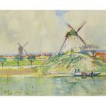 [§] JAMES BEATTIE MICHIE (SCOTTISH 1891-1960) WINDMILLS IN A RIVER LANDSCAPE signed and dated