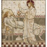 ATTRIBUTED TO SHRIGLEY & HUNT, LANCASTER AESTHETIC MOVEMENT TILED PANEL, CIRCA 1870 painted with