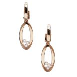 CHOPARD - A pair of 'Happy Diamond' pendant earringsmodelled in rose gold, suspending an oval glazed