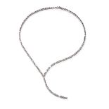 A contemporary diamond set necklacecomposed of rectangular and circular polished links, half are set