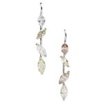 GEIGUY ELLIA - A pair of diamond set pendant earringseach claw set with four colourless and fancy