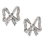 A pair of diamond set earringseach modelled as a bow, set throughout with small round brilliant