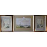 E. Ruggles, three watercolour pictures of boats and scenery, signed