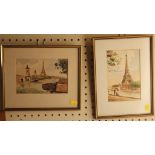 H. Alexis,  Two Views of the Eiffel Tower,  watercolour, signed, 19cm x 12.5cm each, and a