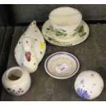 A collection of items by Rye pottery to include a figurine of a duck, a large cup and saucer