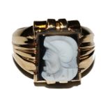 A gents cameo ring set in 9 carat gold