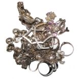 A collection of mixed fashion jewellery, some silver