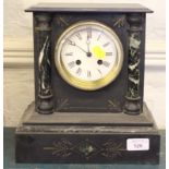 A Victorian slate and green marble mantel clock with enamelled dial and bevelled glass, the French