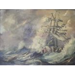 Don Blizzard Ship in stormy sea Oil on board, signed, 45cm x 60cm