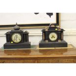 A Victorian slate mantel clock, with domed top over an architectural style case, the enamelled