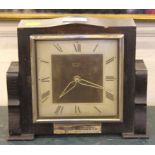 An oak cased 1930s Smiths table clock with Masonic presentation plaque dated 1952