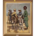 Tom Durkin,  Children on Beach Donkeys,  oil on board, signed, 50cm x 40cm