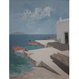 Plant,  Boats in a Greek harbour,  oil on board, signed, 45cm x 35cm