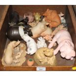 A Royal Doulton figure of a grey sow, 16cm long, and various other figures of pigs