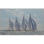 Dennis Wireford b1910, four racing yachts at the start, possibly depicting Egeria Corisande, Olga