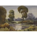 20th century English school,  Lake scene,  watercolour, 37cm x 54cm