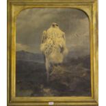 19th century English school Gyrfalcon in a mountain landscape In a Victorian gilt frame, oil on