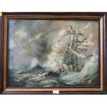 Don Blizzard Ship in stormy sea Oil on board, signed, 45cm x 60cm