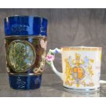A Royal Doulton stoneware coronation beaker commemorating Edward VII and Alexandra with head and