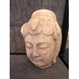 A Chinese marble head of a lady wearing a headdress, 24cm high