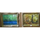 B.L. Simmons Bluebell woods Oil on board, monogrammed, 29cm x 39cm, and another by the same artist,