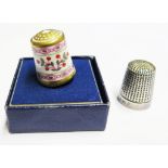 A silver thimble, Charles Horner, Chester 1919 mark, together with a Royal Crown Derby thimble '
