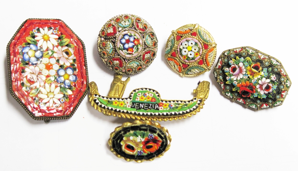 A small collection of micro mosaic brooches