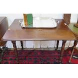 A Victorian mahogany Pembroke table, with rounded leaves, single frieze drawer and ring turned legs,