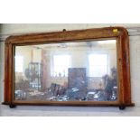 An inlaid overmantel mirror, rectangular with bun feet, 50cm x 85cm