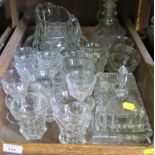 A 19th century line cut decanter and stopper, and various other glassware