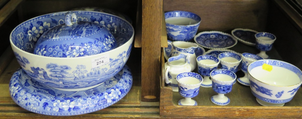 A Copeland's Spode 'Tower' bowl, 26cm diameter, and cheese dish 29cm diameter, and various other