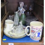 Various Royal Doulton collectors plates, a Nao figure, a pair of Wedgwood plates and various