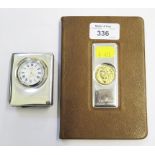 R. Carr silver cased clock Sheffield 1996, together with a Vera Pelle address book with brown