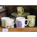 Two Royal Doulton 'Bunnykins' series mugs, other children's mugs and ceramics