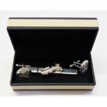 Links 925 silver golf tie clip, together with a pair of 925 silver cufflinks with Blackburn Rovers