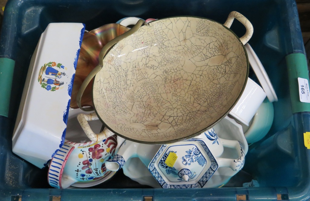 A Royal Doulton 'Deadwood Crackle' two handled dish, and various other ceramics and glassware