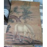 A Chinese painted panel depicting a white horse under a tree, stamped and inscribed, 89cm x 64cm