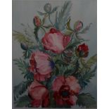 Lavandar Mackenzie Red Poppies Watercolour Signed, 45cm x 35cm