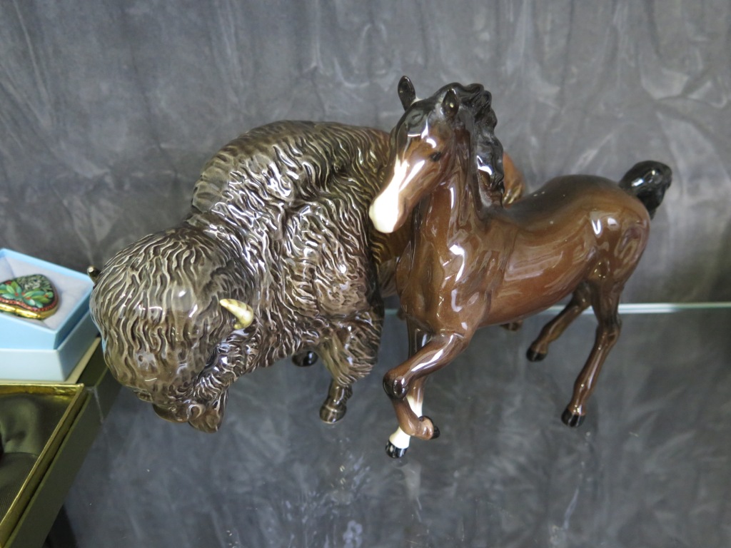 A Beswick prancing Arab horse, model No. 1261, 17cm high and another Beswick model of a bison, model