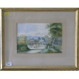 Winsloe Mitchell Figure looking over an estate Watercolour, signed, 19cm x 28cm