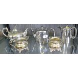 A three piece silver tea set, etc