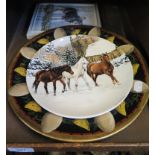 Naive hand painted plate depicting a hen with chicks and eggs, together with a World Wildlife plaque