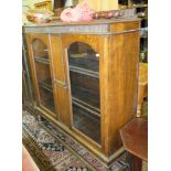 A 1920's oak display cabinet, with fluted raised back and frieze over a panelled front flanked by